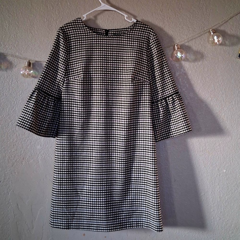 Scottish 🏴󠁧󠁢󠁳󠁣 F&F Black And White Small Checked Dress Pockets Bell Sleeves
